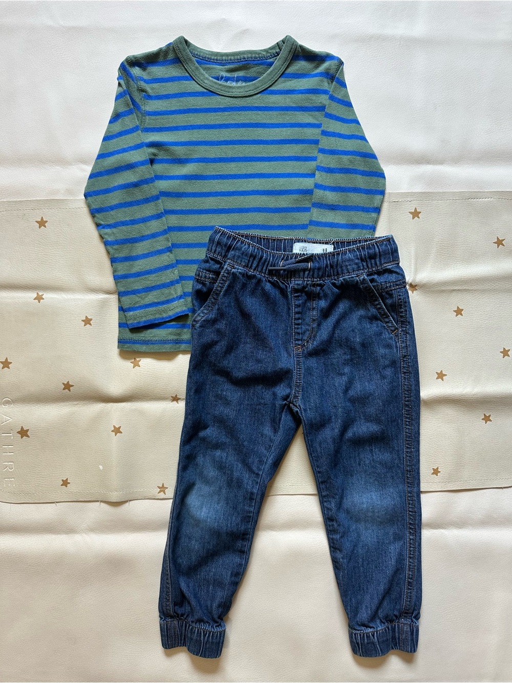 4/5 Boden Green & Blue Stripe Cotton Shirt & 4 CottonOn Soft Denim Joggers